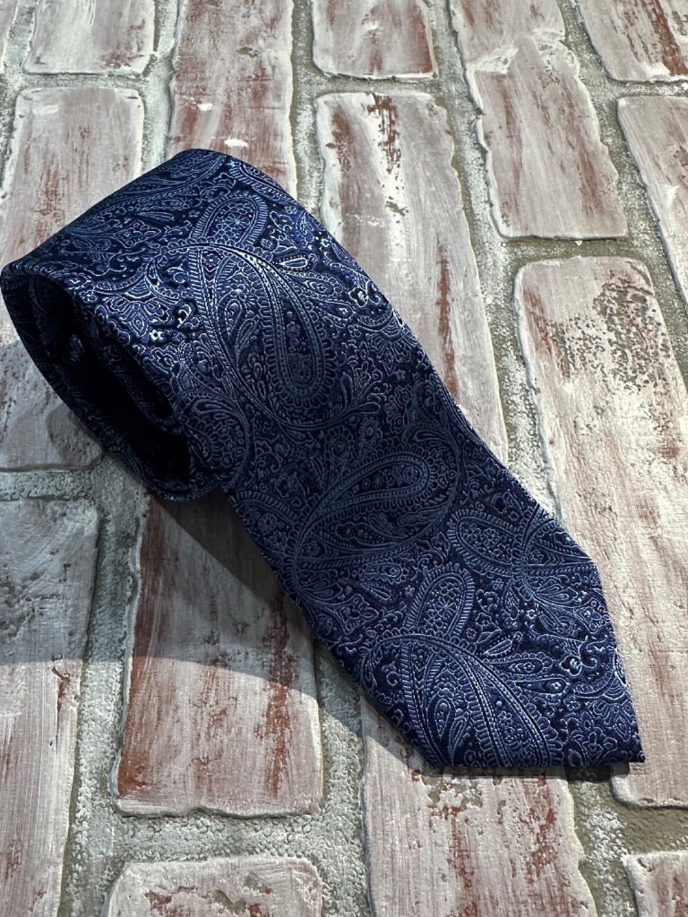 Vintage Croft and Barrow Blue Paisley Silk Blend Tie Necktie